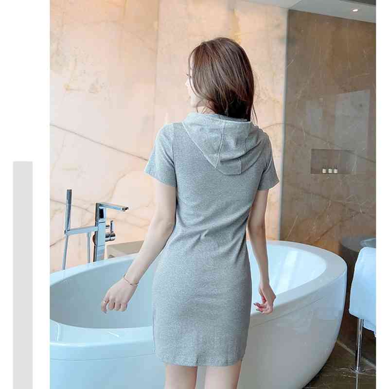 Summer Dress Hooded Sweatshirt Sexy Elegant Women Party Dresses Fashion Bodycon Short Robe Package Hips Slim Female 210520