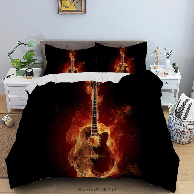 Bedding Sets 2/3Pcs Colorful Guitar Duvet Cover Musical Instrument Set 3D Print For Bedroom Bed Quilt Bedspreads Double