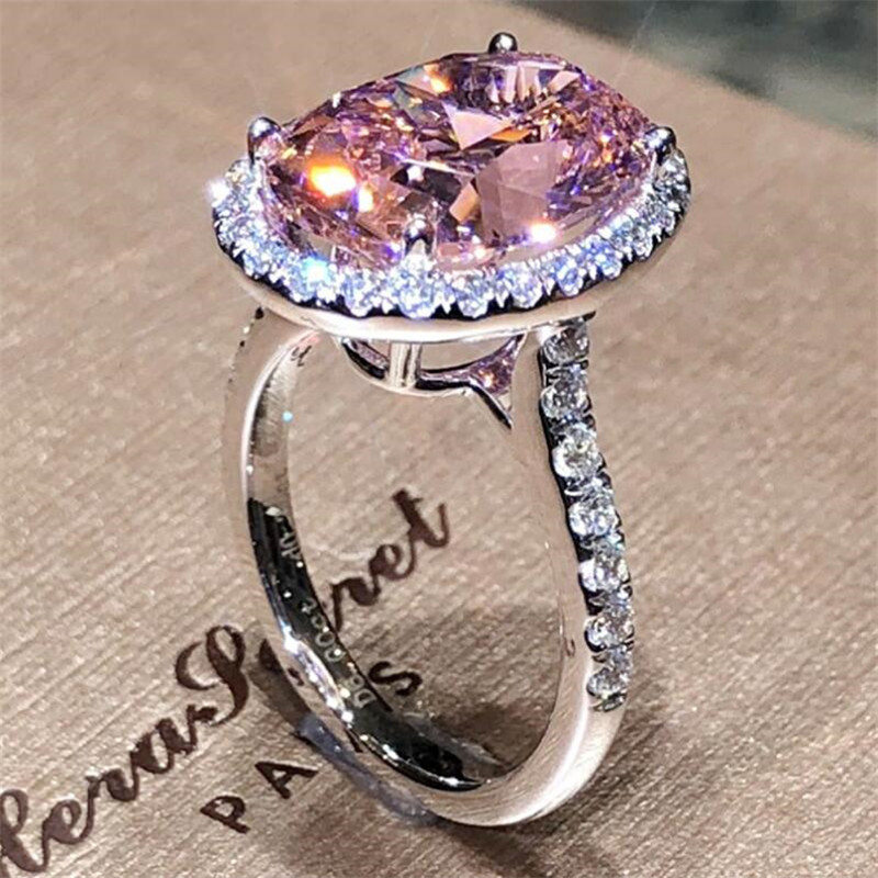 Choucong Brand Wedding Rings Luxury Jewelry 925 Sterling Silver Large Pink Topaz CZ Diamond Gemstones Eternity Women Engagement Band Ring For Lover Gi