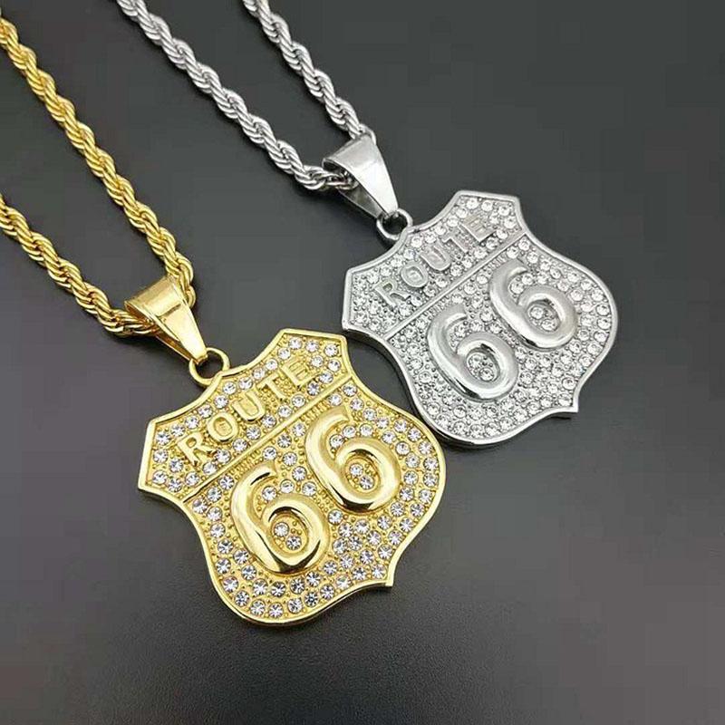 Pendant Necklaces Hip Hop Rhinestones Paved Bling Iced Out Stainless Steel 66 Route Necklace For Men Rapper Jewelry
Pendant Necklaces Hip Hop Rhinestones Paved Bling Iced Out Stainless Steel 66 Route Necklace For Men Rapper Jewelry