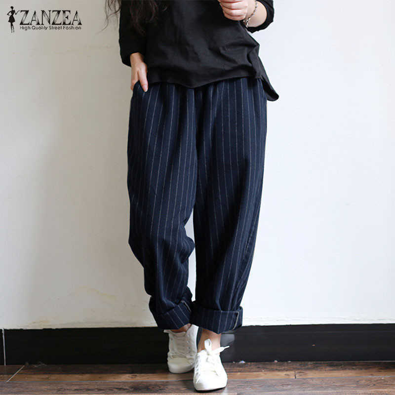 ZANZEA 5XL Autumn Striped Pants Women Casual Baggy Pant Turnip Long Pantalon Palazzo Lady Elastic Waist Harem Pants Plus Size T200617, Navy 2
ZANZEA 5XL Autumn Striped Pants Women Casual Baggy Pant Turnip Long Pantalon Palazzo Lady Elastic Waist Harem Pants Plus Size T200617, Navy 2