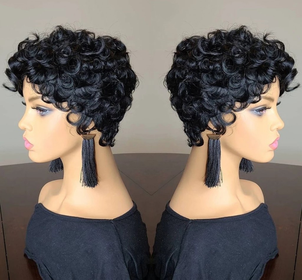 Short Bob Pixie Cut Brazilian Human Hair Wigs With Bangs For Woman Natural Color Curly No Lace Front Wig