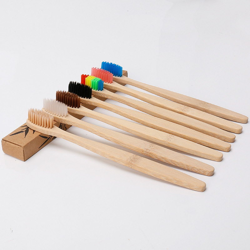 Disposable Bamboo Toothbrush Charcoal Wooden Colorful Cleaning Tooth Brush For Travel Hotel Home
