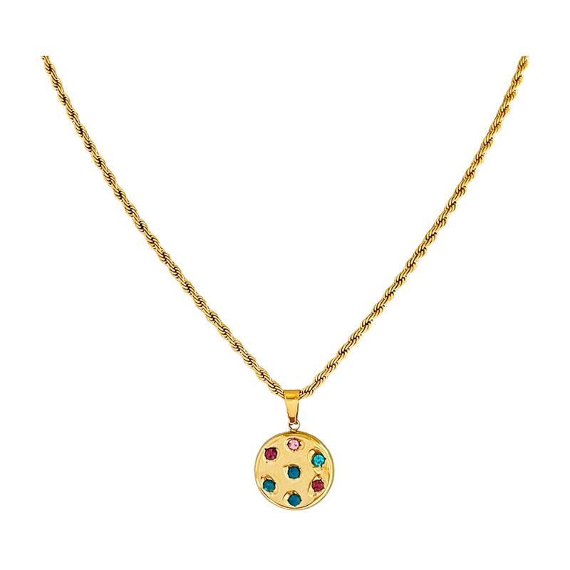 Pendant Necklaces Peri'sbox Waterproof Stainless Steel Rope Chain Round Coin Necklace With Colorful Rhinestone For Women Collier, Silver
Pendant Necklaces Peri'sbox Waterproof Stainless Steel Rope Chain Round Coin Necklace With Colorful Rhinestone For Women Collier, Silver