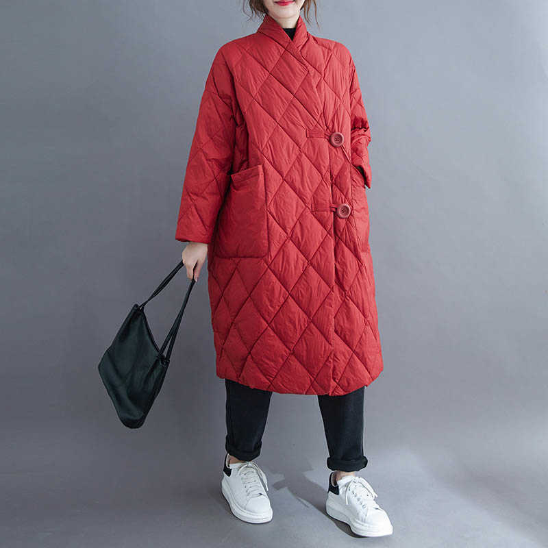 Autumn Winter Women Long Jacket Large Size Quilted Warm Lady Lightweight Coat Oversize Puffer Parkas Wadded Down Jacket 210819