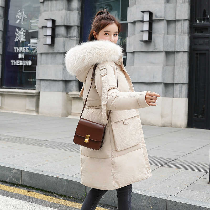 Women Winter Jacket Cotton Padded Warm Thicken Big Fur Collar Ladies Long Coats Parka Womens Jackets 210819
