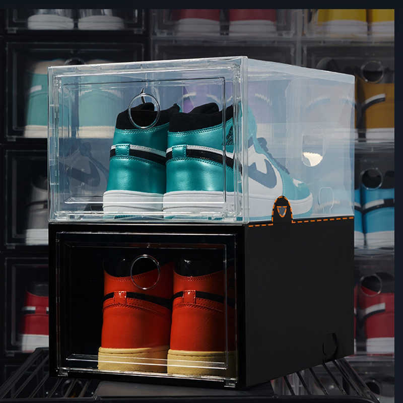 3PCS Clear Plastic Shoebox Sneakers Basketball Sports Storage Box Dustproof High-tops Organizer Combination Shoes Cabinets X0803