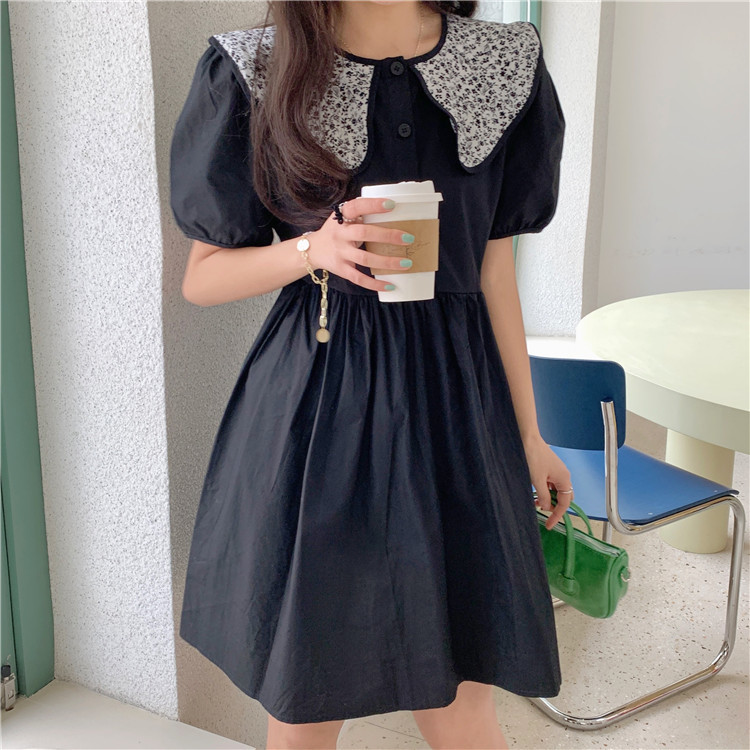 Loose Puff Short Sleeve Peter Pan Collar White Shirts Dress Women Summer Sweet Japan Style Fashion Vestido Feminino Preppy Chic 210429