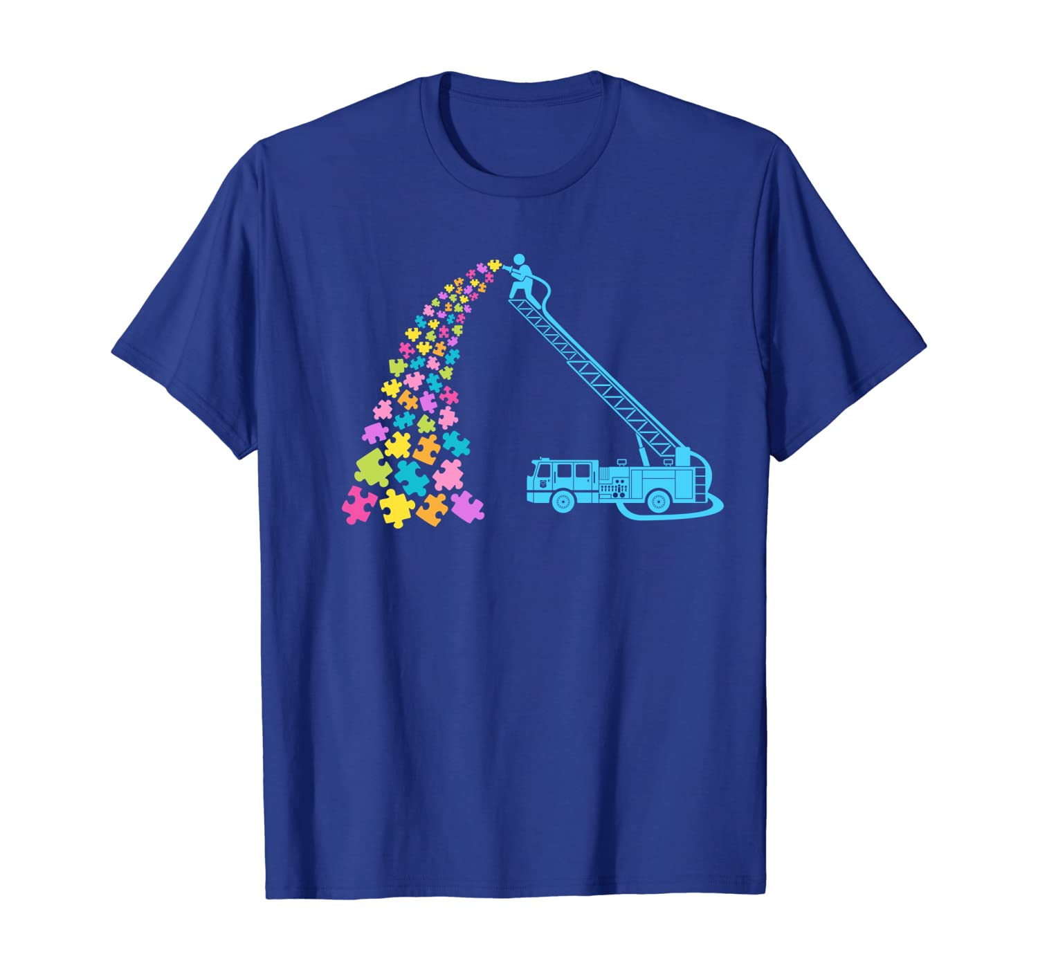 autism puzzles firefighter truck. autism awareness art shirt, White;black