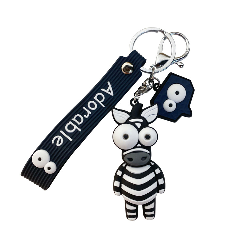 Cartoon Animal Key Chain PVC Zebra Giraffe Funny Toy Keychain Car Key Ring Holder Party Birthday Gifts For Children Bag Charms