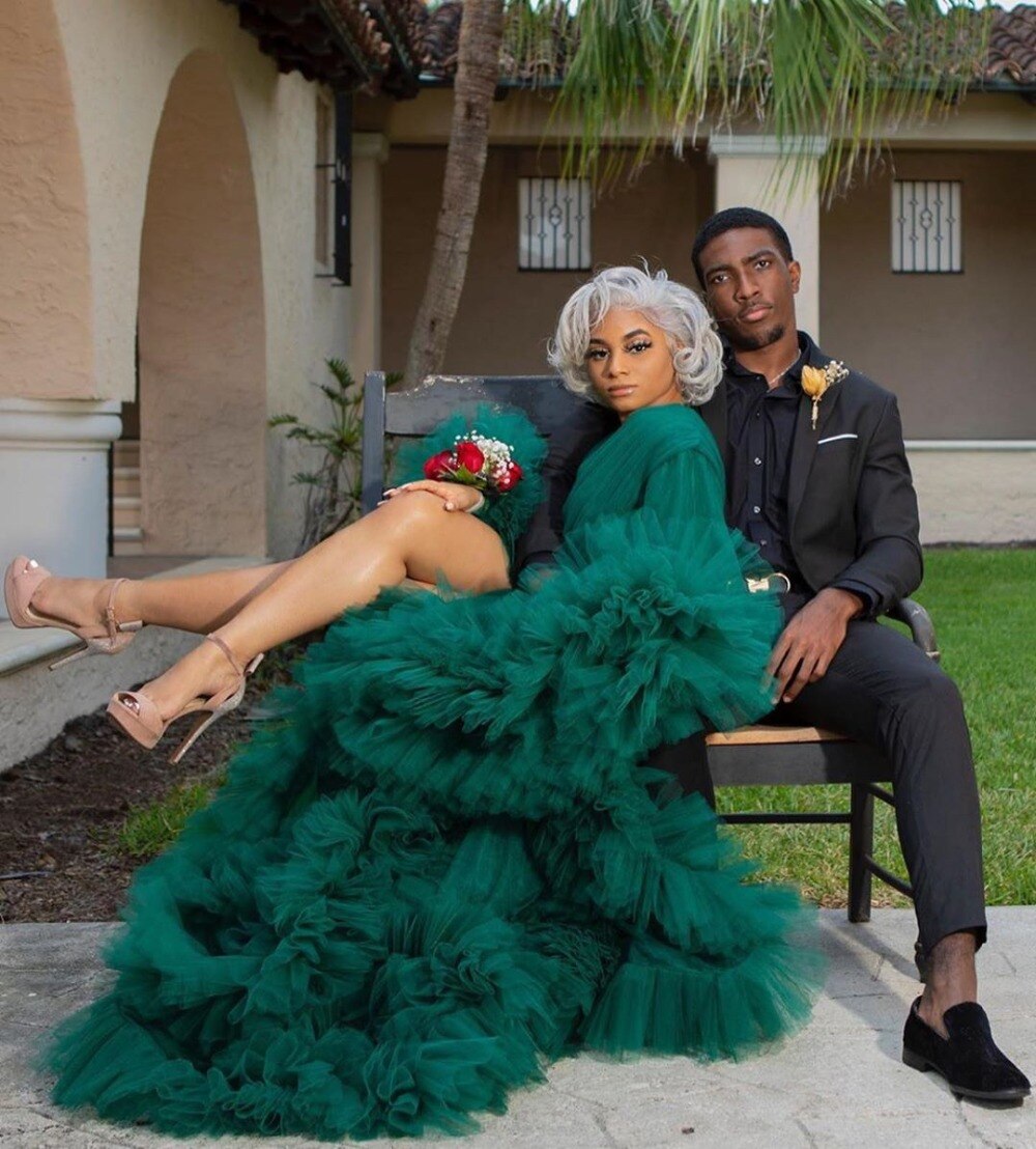 Green Fluffy Tulle Sleepwear Maternity Robes Photo Shoot Custom Made Pregancy Women Long Dresses Beach Prom Party Bathrobe