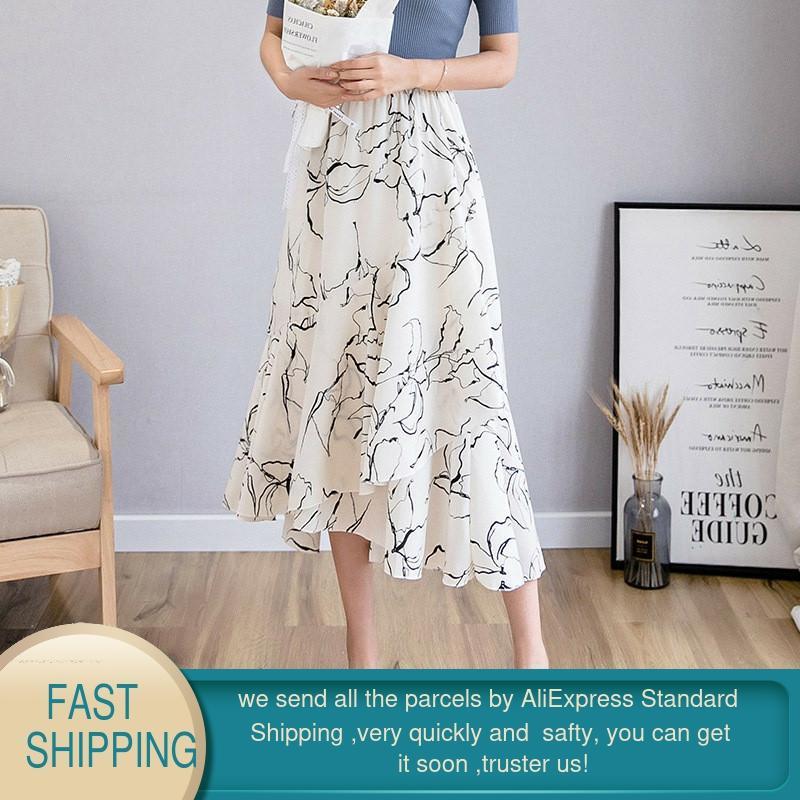 Skirts Womens Black Long Woman High Waist Korean Elegant Casual Ruffle Cotton Irregular A Line 210428