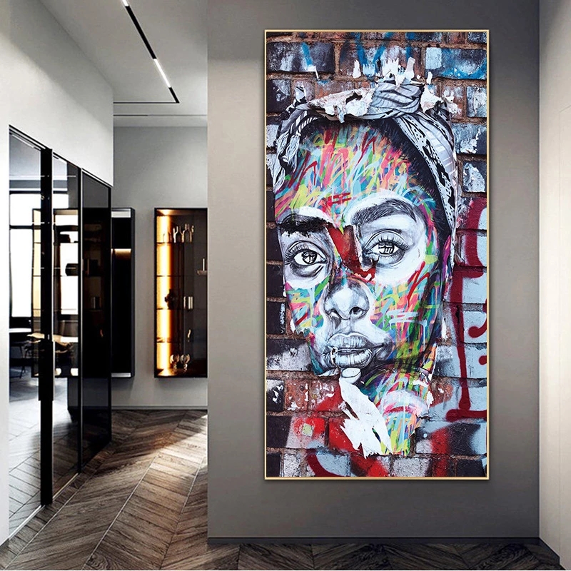 Abstract Graffiti Black Woman Face Canvas Painting Posters And Prints Watercolour Peoples Wall Art Picture For Home Room Decor