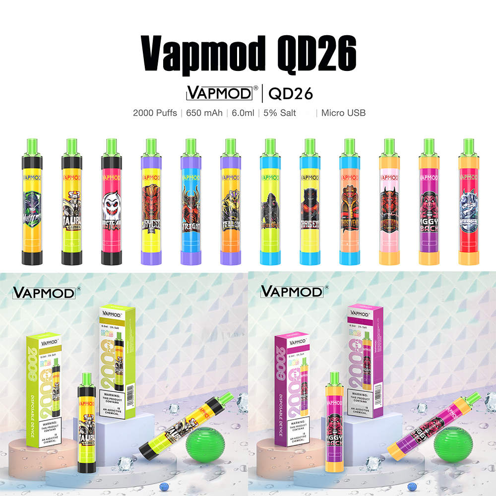 Vapmod QD26 Disposable Pod Device Kit E-cigarettes 2000 Puffs 650mAh Rechargable Battery Prefilled 6ml Cartridge Vape Pen 100% Authentic
Vapmod QD26 Disposable Pod Device Kit E-cigarettes 2000 Puffs 650mAh Rechargable Battery Prefilled 6ml Cartridge Vape Pen 100% Authentic