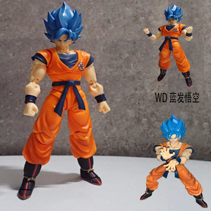 Chengyuan Anime Super Saiyan Monkey King Saiyan Blue Hair Goku Movable Figure Decoration
