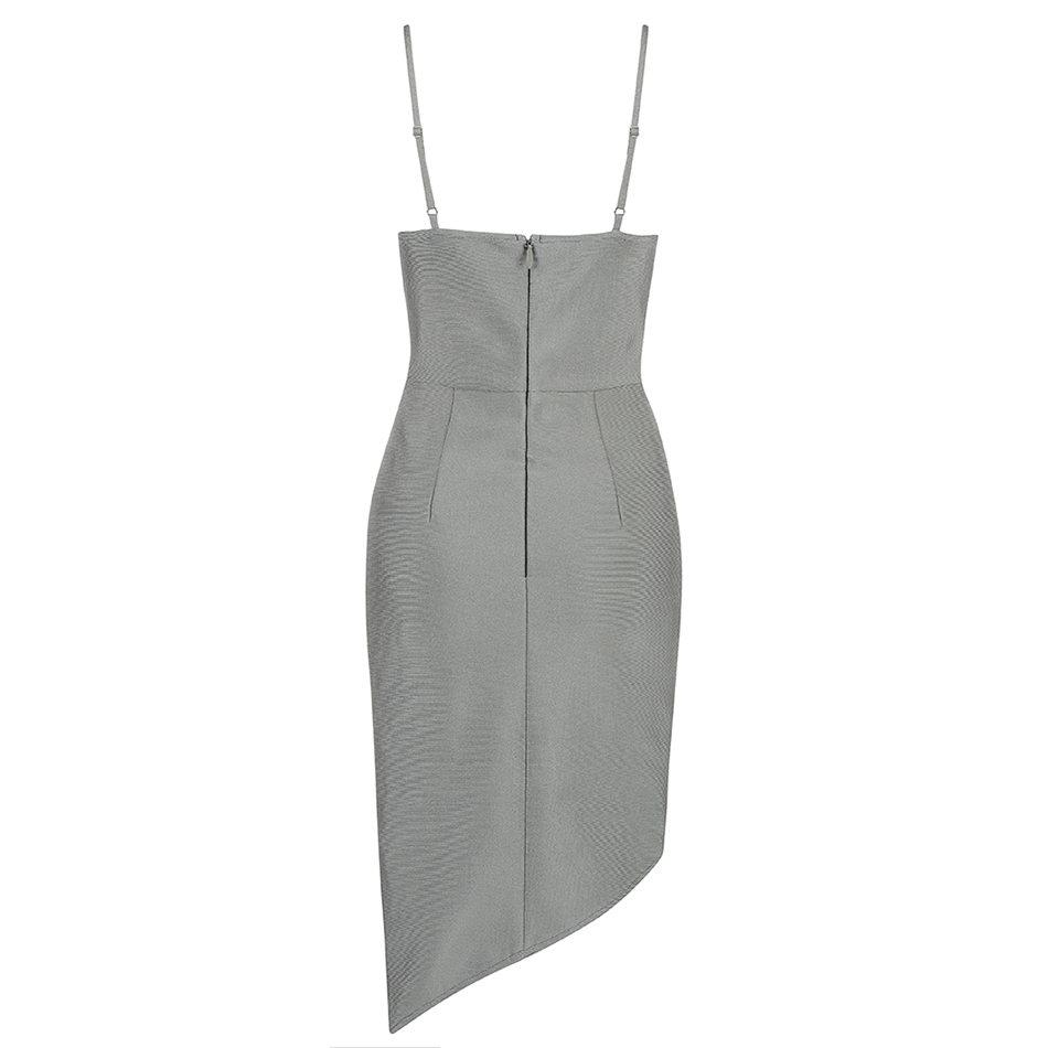 Summer Women's V-neck Spaghetti Strap Sleeveless Asymmetric Mini Sexy Nightclub Party Bodycon Bandage Dress 210525