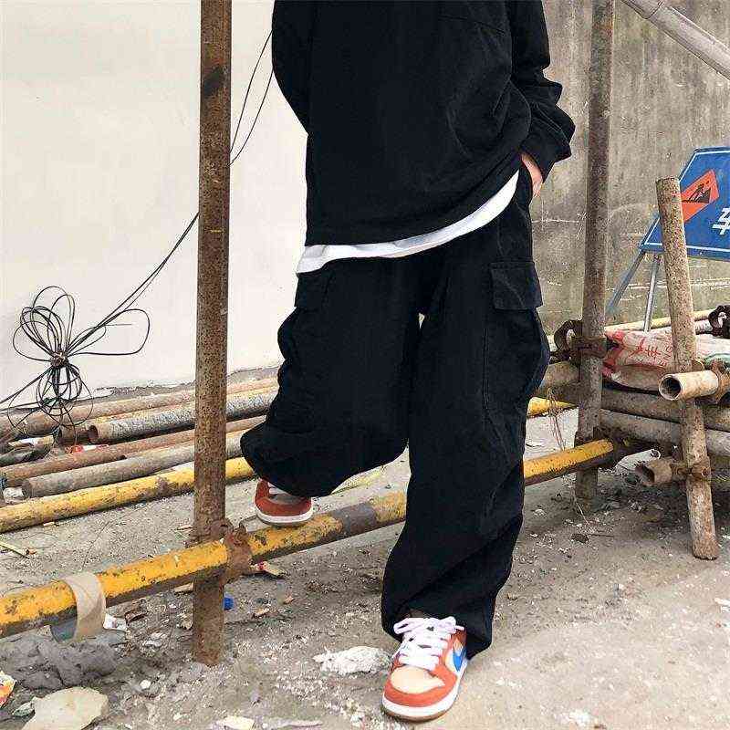 QWEEK Harajuku Streetwear Black Cargo Pants Women Baggy Gothic Hippie Oversize White Wide Leg Trousers For Female Korean Fashion 211115