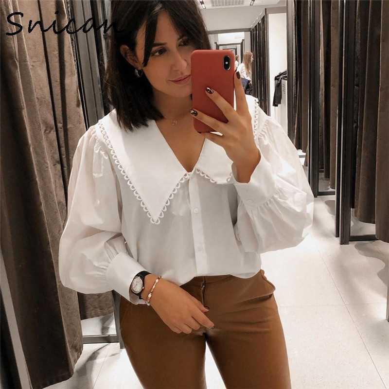 Snican basic white peter pan collar women blouse long sleeve office ladies uniform shirt za autumn spring camisa mujer chic 210719