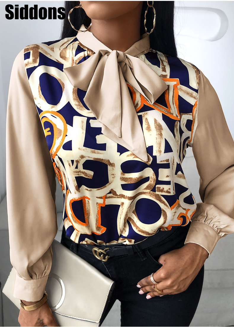 Scarf Neck Top Blouses Women Letter Pattern Print Lantern Sleeve Shirt Elegant Office Lady Shirt, Multi
Scarf Neck Top Blouses Women Letter Pattern Print Lantern Sleeve Shirt Elegant Office Lady Shirt, Multi