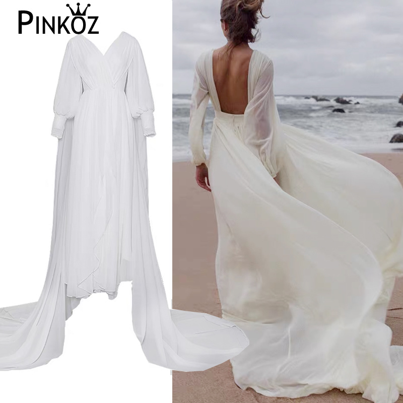 Floor-Length Red Long Women Dress Chiffon Summer V-neck Lantern Sleeve Fit and Flare Party Dresses Elegant 210421