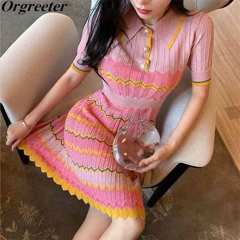 Sweet Pink Striped Summer Knitted Dresses Women Lapel Hit color Wave Stripe Short Sleeve Graceful Purple Sweater 210525, Lavender
Sweet Pink Striped Summer Knitted Dresses Women Lapel Hit color Wave Stripe Short Sleeve Graceful Purple Sweater 210525, Lavender
