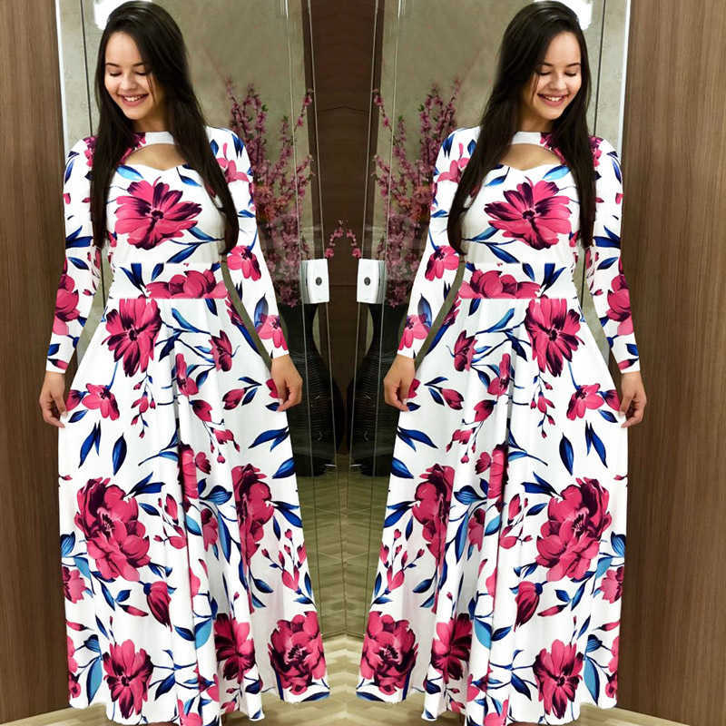 Flower Print Winter Dress Woman Casual Bohemia Long Sleeve es For Women Elegant Plus Size Maxi Vestidos Autumn 210623