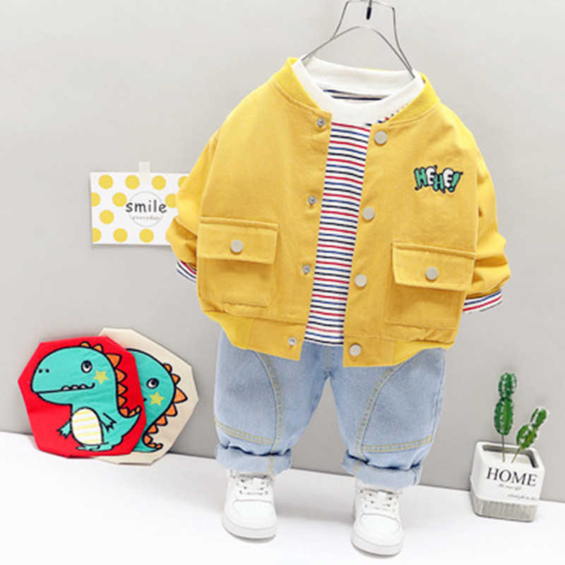0-5 years Spring Boy Clothing Set Casual Fashion CartoonCoat+T-shirt+Pant Kid Children Baby Toddler 210615