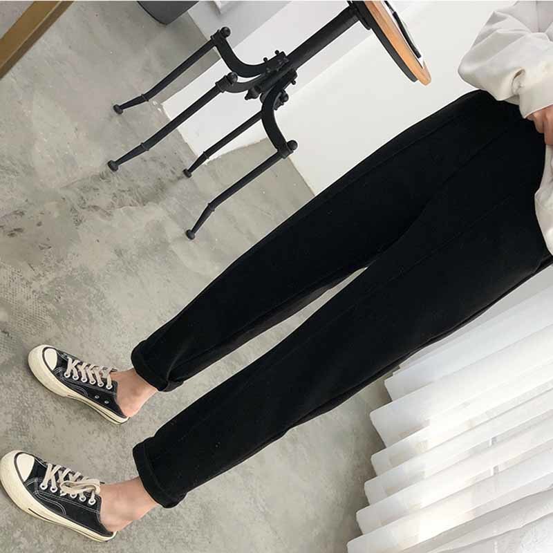 Autumn Winter Plus Size OL Style Women Pencil Pants Loose Female Trousers Wool Work Suit Pant Thicken Capris 6648 50 210518