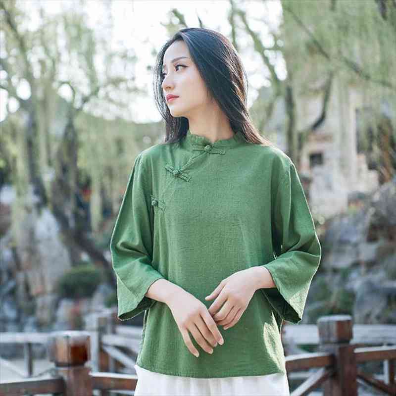 Vintage Shirt For Women Stand Cotton Linen Blouses Spring Solid Color Button Chinese Style Tops Women Shirts, White
Vintage Shirt For Women Stand Cotton Linen Blouses Spring Solid Color Button Chinese Style Tops Women Shirts, White