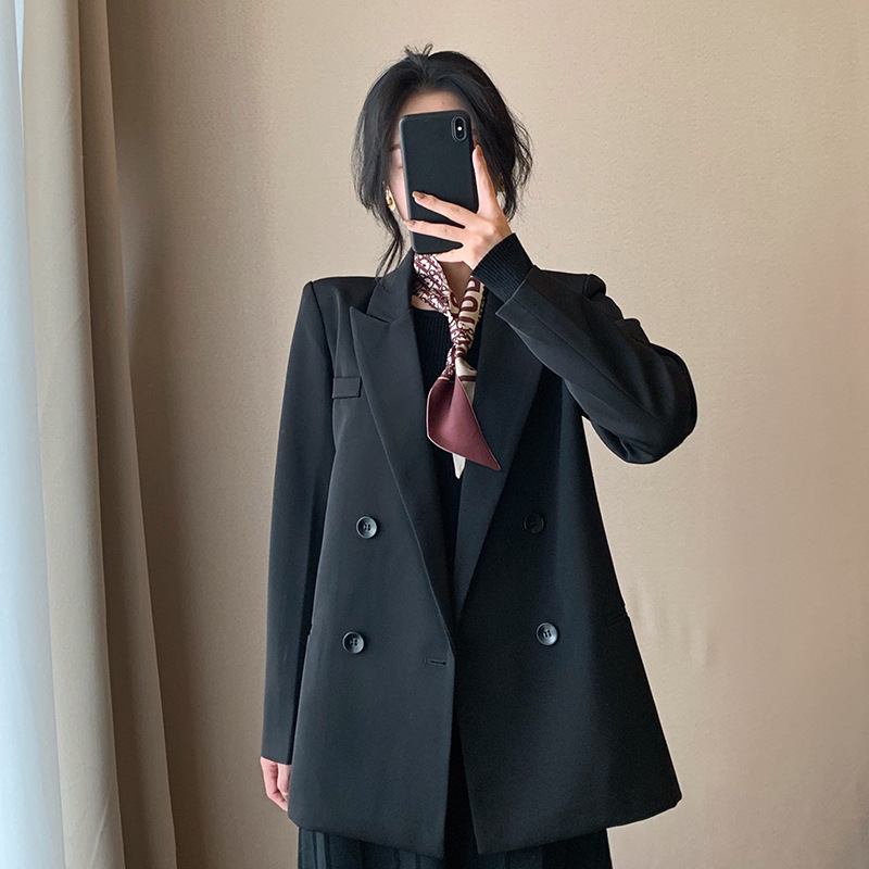 Women Blazer Spring Casual double breast Pockets Jackets Female Retro Suits Coat Feminino blazers 210524