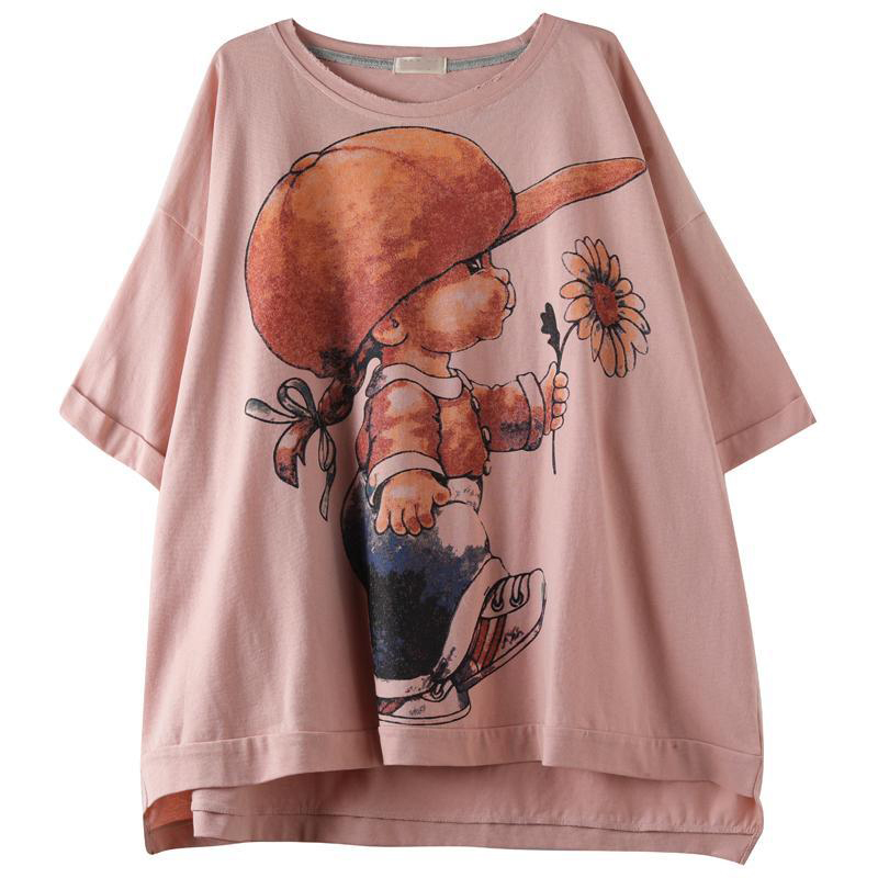 Summer Korea Fashion Women Short Sleeve Loose T-shirt Cartoon Print Casual O-neck Tee Shirt Femme Tops Big Size M16 210512