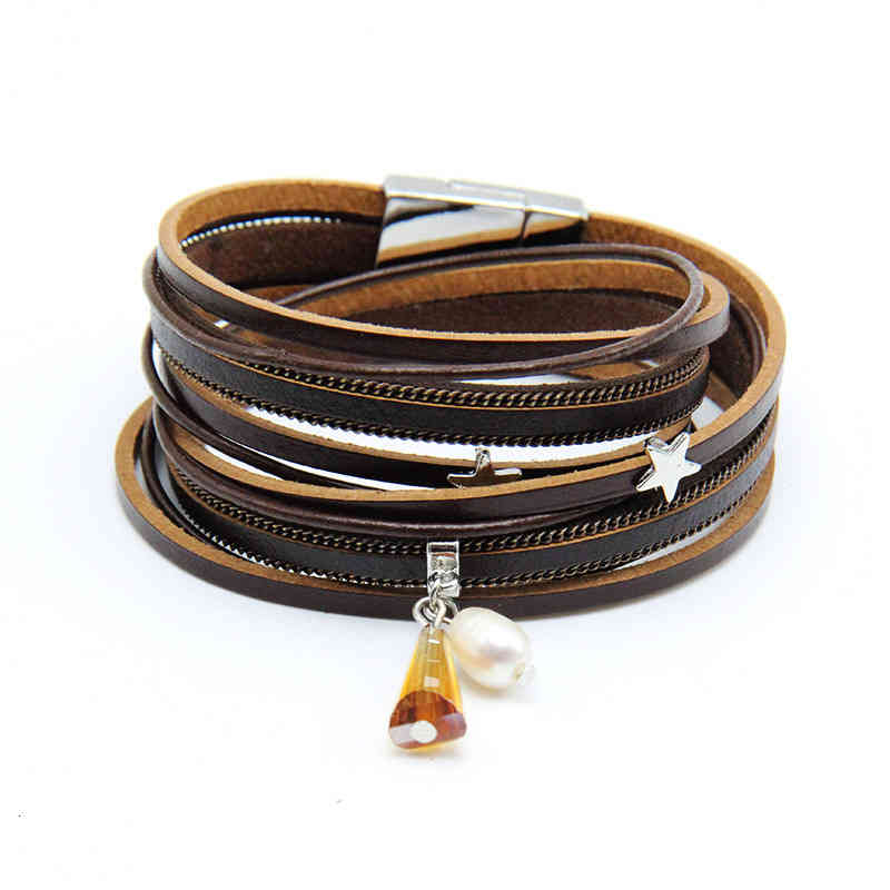 Bangle Charm Bracelets 2021 Women's Jewelry 38cm Pearl Crystal Star Three Color Winding Double Layer
