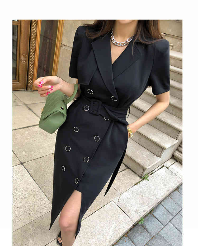 Summer Elegant Wear to Work vestidos Business Party Bodycon Office Lady Women double-breasted Sheath Dress 210519