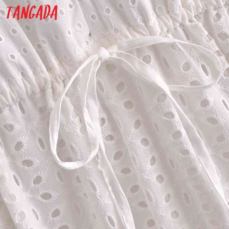 Summer Women White Embroidery Romantic V Neck Short Sleeve Ladies Midi Dress Vestidos 3H184 210416