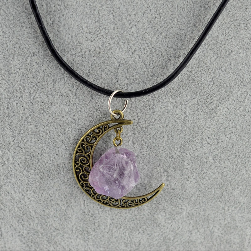 Natural Crystal Stone Necklaces Starry Sky Moon Gemstone Pendant Necklace Sweater Decoration Fashion Jewelry With Chain