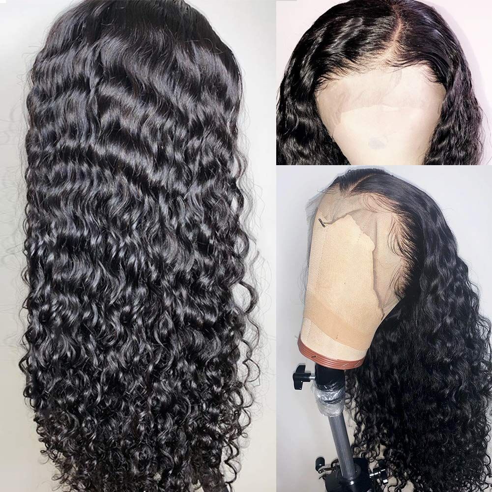 Transparent Malaysian Curly Human Hair Wig Deep Lace Frontal Wig For Women Wet And Weavy