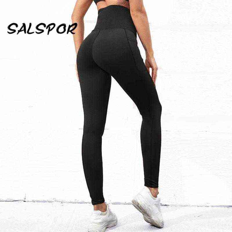 SALSPOR Workout Women Fitness Leggings with Pocket High Waist Butt Lifting Legging Puhs Up Sexy Black Activewear Athletic 211204