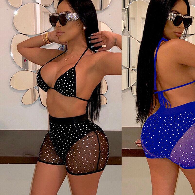 women womens tracksuits bra short rhinestone crystal mesh push up suit 2pcs bikini set bathing beach wear, Gray
women womens tracksuits bra short rhinestone crystal mesh push up suit 2pcs bikini set bathing beach wear, Gray