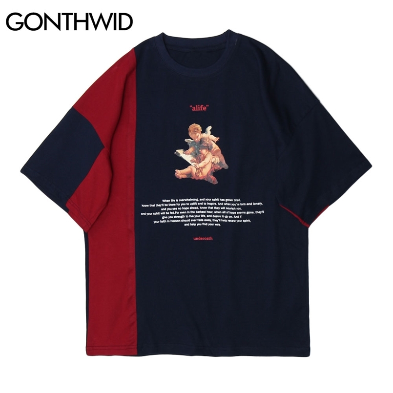GONTHWID Tees Shirts Angel Print Color Block Patchwork Short Sleeve Tshirts Mens Summer Hip Hop Harajuku Casual Cotton Tops Male 210721, Dark blue
GONTHWID Tees Shirts Angel Print Color Block Patchwork Short Sleeve Tshirts Mens Summer Hip Hop Harajuku Casual Cotton Tops Male 210721, Dark blue