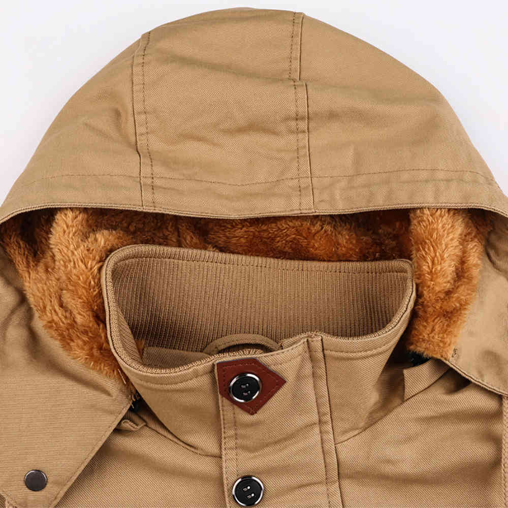 Jacket Men Winter Thick Casual Bomber Coat Mens Fleece Army Pilot Jackets Air Force Cargo Hooded Outerwear JK19126 210518