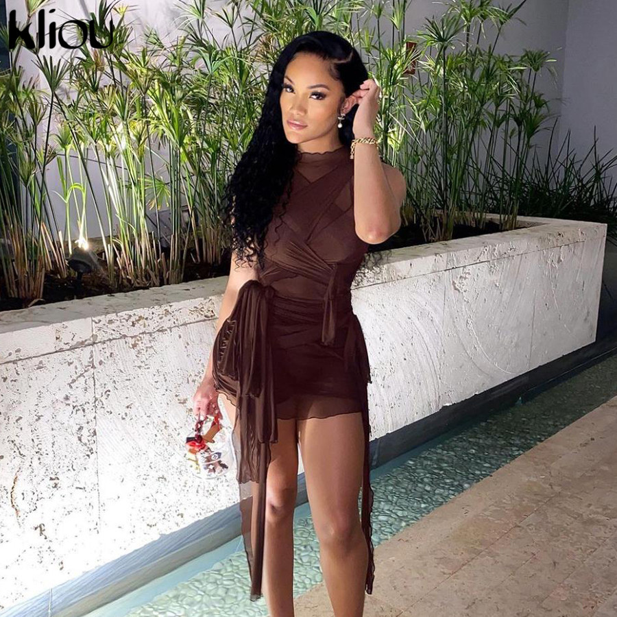 Mesh See Through Bodycon Party Dresses Women Sexy Clubwear Mini Dress Solid Sleeveless Basic Female Outfits, Brown
Mesh See Through Bodycon Party Dresses Women Sexy Clubwear Mini Dress Solid Sleeveless Basic Female Outfits, Brown