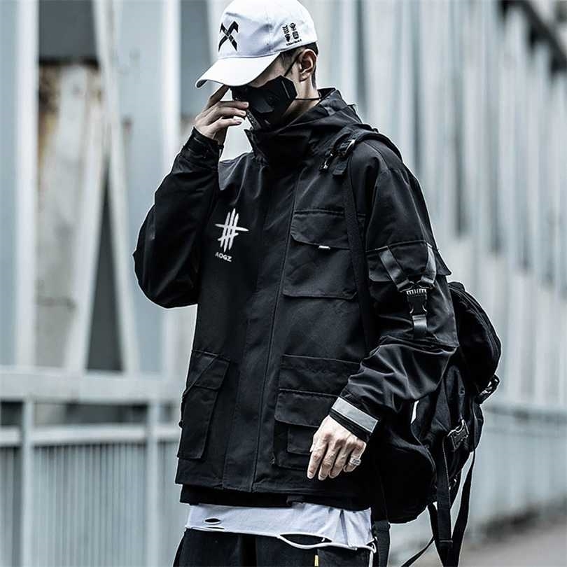 Techwear Streetwear Black Jacket for Men Fashion Waterproof Windbreaker 211126