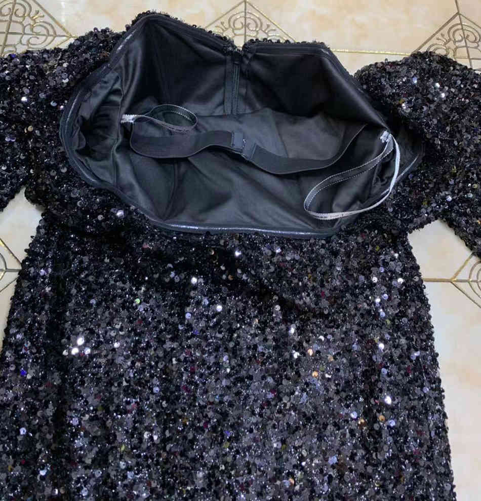 Free High Quality Women Party Sequin Dress Sexy Card Shoulder Long Sleeve Bodycon Club Fishtail Vestidos 210524
