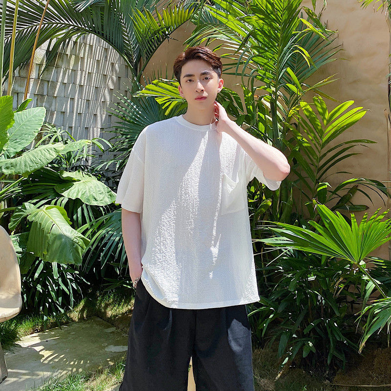 IEFB Summer Half Sleeve Fashion Minimalist Style Single Pocket T-shirt Men's Loose Round Neck Casual Tops Loose Big Size 9Y7378 210524