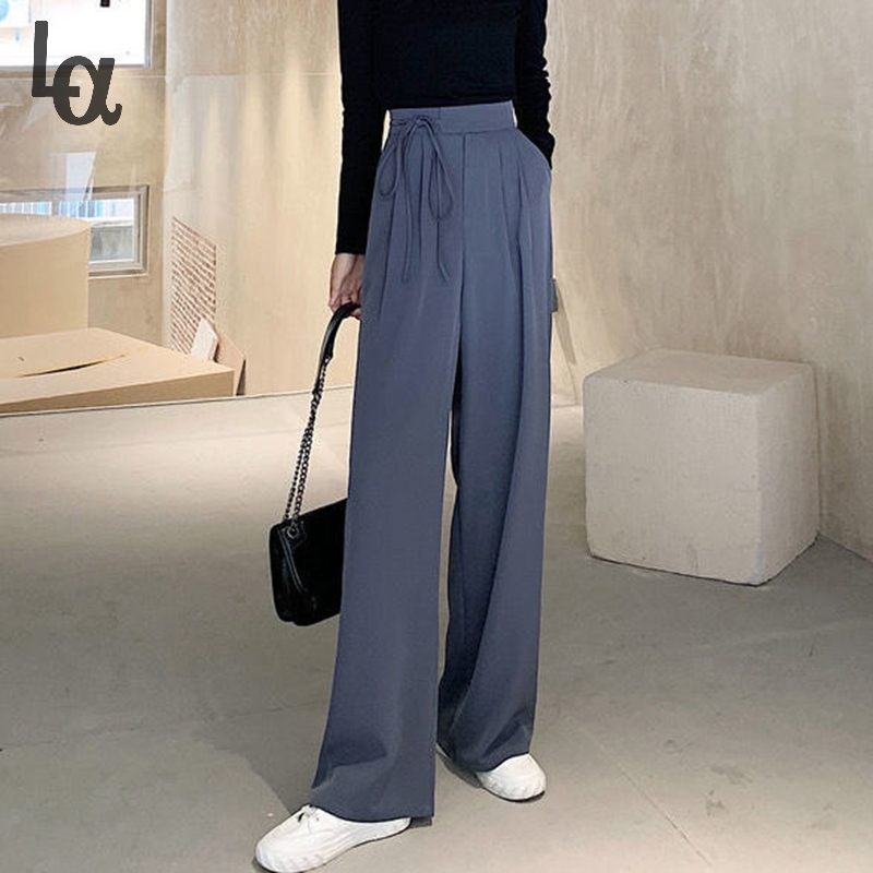 Casual Pants Women Lace-up Harajuku Simple Loose Wide Leg Trousers Students Full Length Spring Ladies Chic Long 210519, Black
Casual Pants Women Lace-up Harajuku Simple Loose Wide Leg Trousers Students Full Length Spring Ladies Chic Long 210519, Black