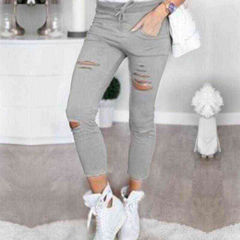 Fashion Streetwear Leggings Womens Skinny Slim Ripped Pencil Pants Jeggings Stretchy Distressed Jeans Casual 211129