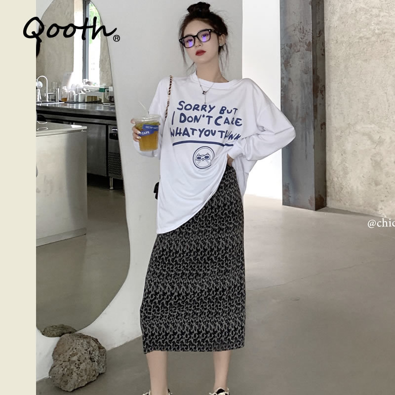 Qooth Autumn Women's Loose Long Thin Cotton Sweatshirts O Neck Casual Female Tops and Leopard Skirts 2 pcs Clothing Set QT152 210518, White
Qooth Autumn Women's Loose Long Thin Cotton Sweatshirts O Neck Casual Female Tops and Leopard Skirts 2 pcs Clothing Set QT152 210518, White
