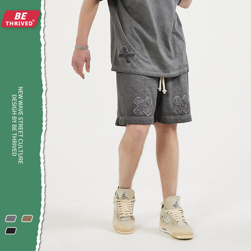 be men's clothing - spring and summer 2021 350g wash fried color band aid shorts gaojiechao casual suit, Black
be men's clothing - spring and summer 2021 350g wash fried color band aid shorts gaojiechao casual suit, Black