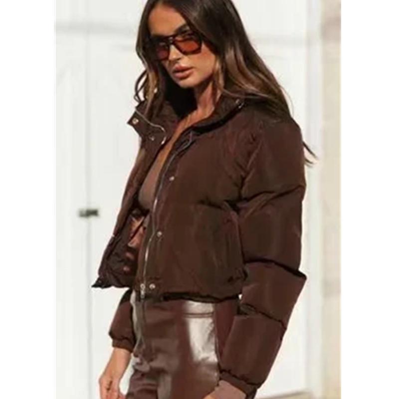 Women's Down & Parkas ZBZA Winter Warm Short Simple Solid Color Single-breasted Elegant Cotton Jacket Ladies Coat