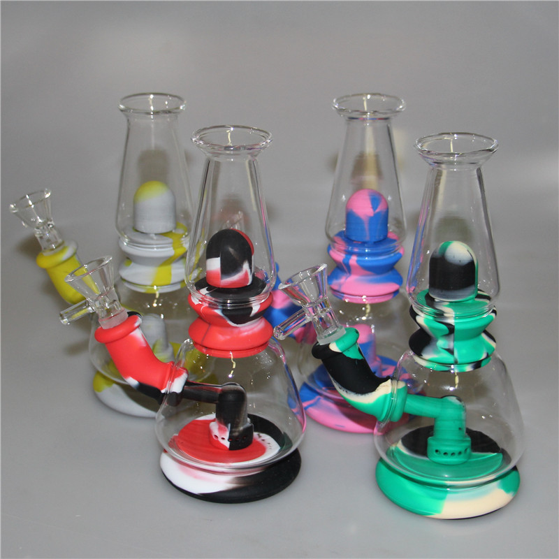 Silicone Pipe Water Bong With 4mm thick quartz banger For Smoking FDA Silicon Dab Rigs Unbreakable Oil Rig Bongs